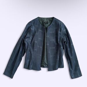 Vintage 90s Embroidered Twill Blazer Jacket Sharon Endick USA Misty Blue